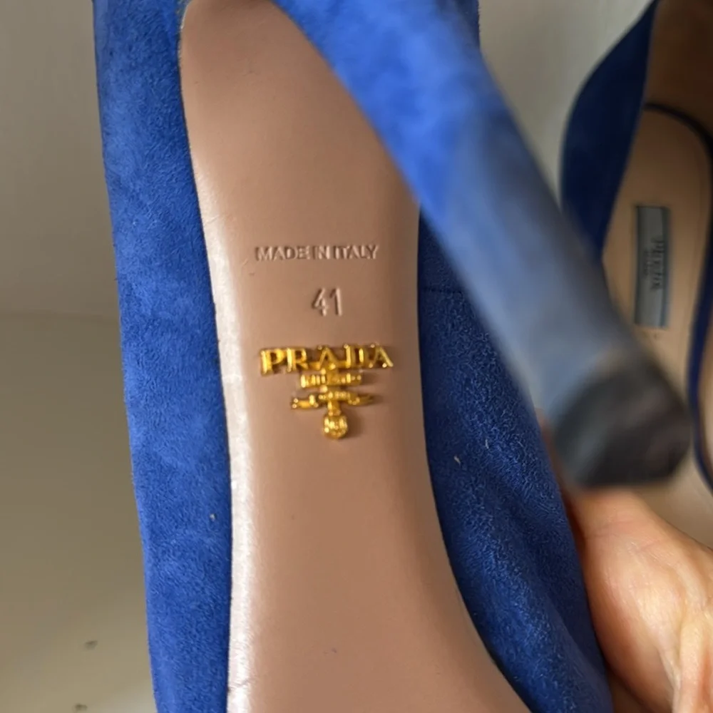 PRADA Cobalt Suede Platform Pumps